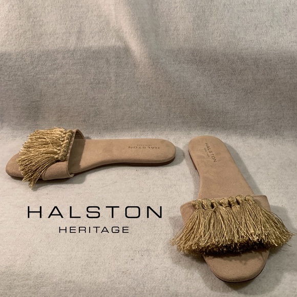 Halston Heritage Tassled Slides 8.5 Suede fabric NWOT store display - Picture 1 of 6